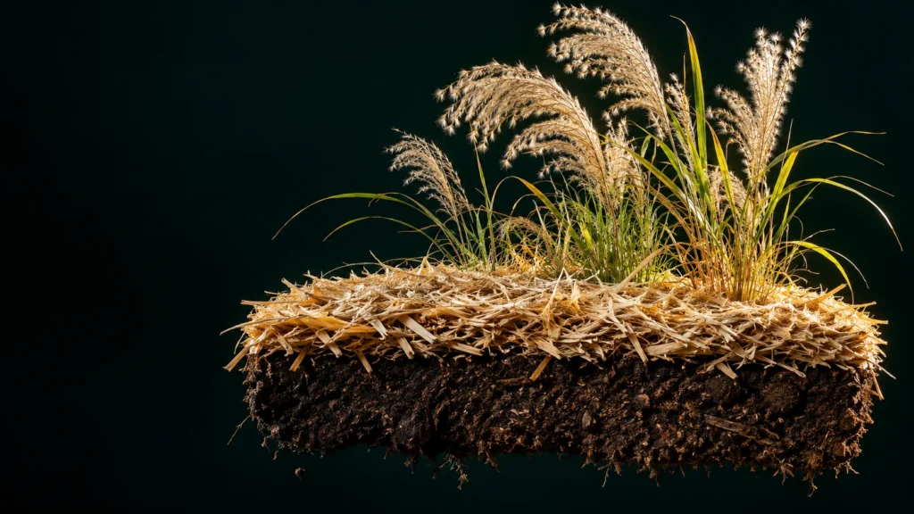 Doorsnede van een gezonde bodem met natuurlijke bodembedekking